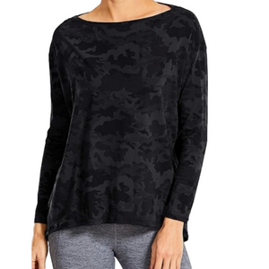 NEW Loose Fit-Pima Cotton Yoga Top, Black Camo, Size Medium